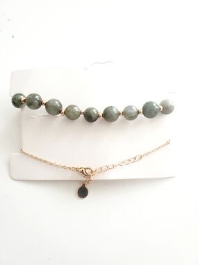 Gold-Accented Green Stone Beaded Bracelet & Chain Set